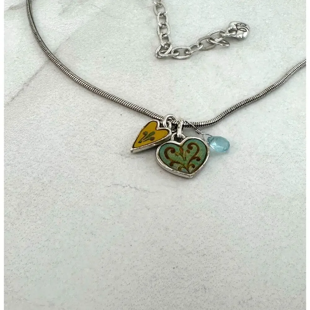Brighton Gratitude Love 2 Hearts blue gem reversible necklace